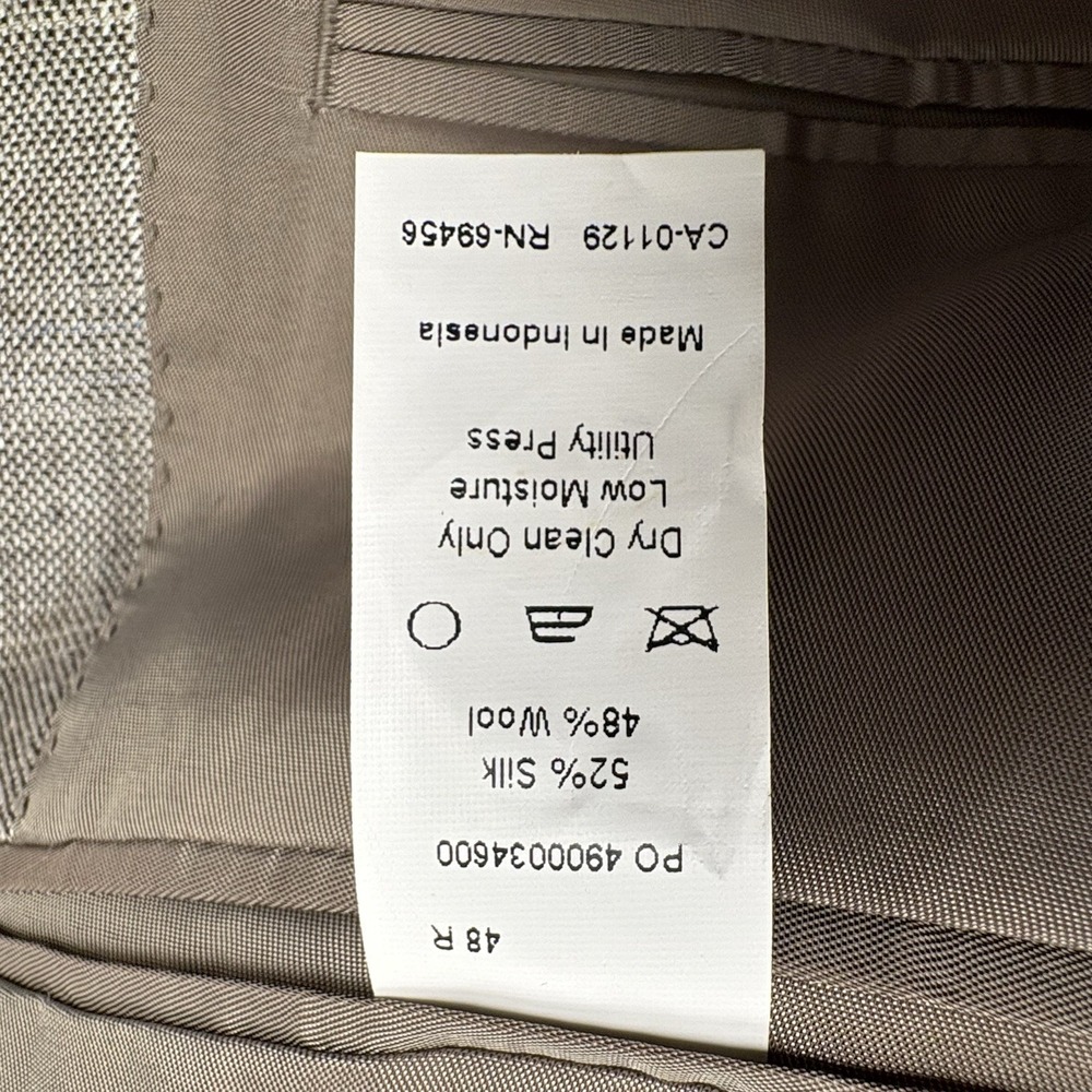 Calvin Klein Birdseye Silk/Wool Blend Sport Coat 48R Gray Tan Windowpane Plaid - Picture 12 of 15